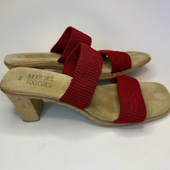 Mootsies Tootsies Red Sandals Woven Straps Cork Heel Size 9 Y2K Slip On EUC - Picture 3 of 10